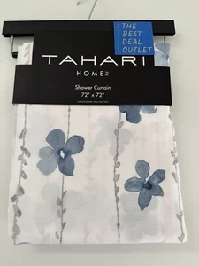 TAHARI Home 72" x 72" Cotton Blend Floral Shower Curtain Gray White Blue Vines - Picture 1 of 4
