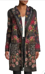 JOHNNY WAS BIYA Sz S Breilinha Hooded Duster Cardigan Sweater Embroidered $495 - Picture 1 of 3