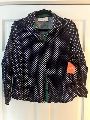 (A) ¡NUEVO CON ETIQUETAS! Camisa Coral Bay Mujer PL Manga Larga Botón Azul Marino Blanco Lunares Foto 1 de 4