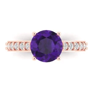 Anillo de compromiso vintage redondo de 2,3 tcw, piedras preciosas naturales de oro rosa de 14K - Imagen 1 de 40