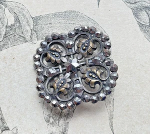 Grand Bouton Quadrilobé perles à facette métal - Trèfle - XIXe - 3,2 cm - Picture 1 of 2