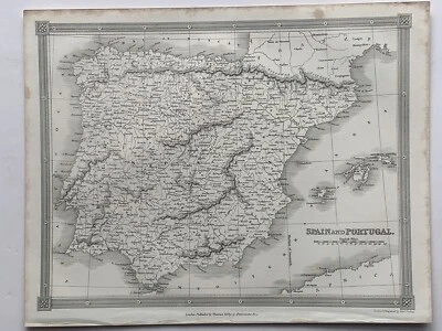 1853 Spain & Portugal Antique Map with Ornate Border by Alexander Findlay - Image 1 of 3
