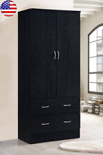 Two Door Wardrobe W/ Two Drawers Hanging Rod Clothing Bar Any Room Durable Black