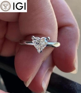 IGI Certified Lab Grown Diamond Wedding Ring 1.00 CT Heart Cut 14K White Gold - Picture 1 of 15