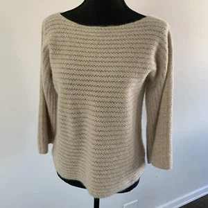 Garnet Hill Eyelet Sweater Y2K Womens S 100% Cashmere Beige 3/4 Bell Sleeves - Picture 1 of 10