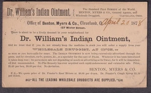 1878 Anzeige Postkarte Dr William's Indian Salbe / Benton Myers & Co Cleveland OH - Bild 1 von 2
