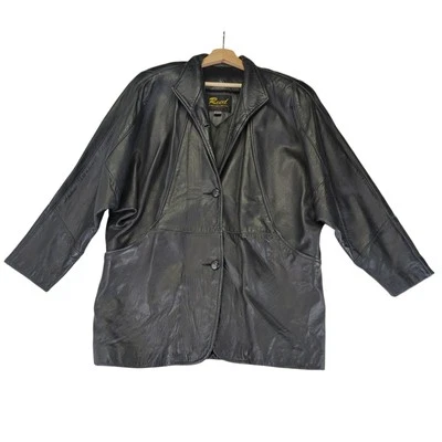 Chaqueta de Cuero Negra Reed De Colección Hecha en EE. UU. Para Mujer Talla Mediana Botón Delantero Foto 1 de 4