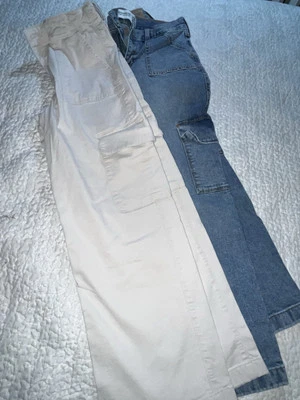 Lote 2 Pantalones Carga Abercrombie Niños Niñas 15/16 1Jeans 1Beige Elastizados Cintura Ajustable Foto 1 de 4
