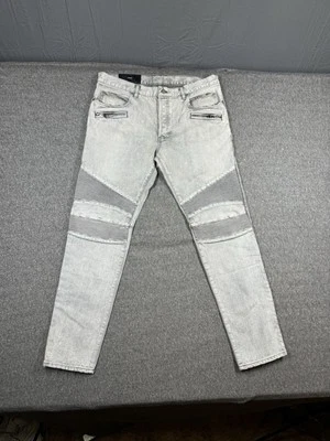 Jeans masculino Balmain Paris 36 cinza motociclista acolchoado jeans com nervuras - Imagem 1 de 4