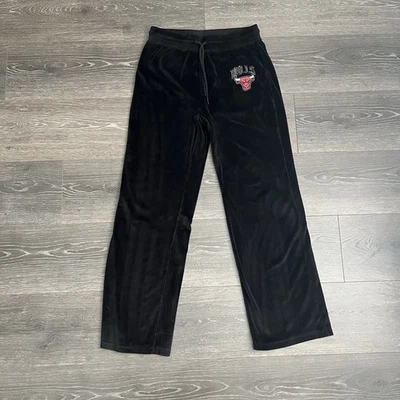 NBA Chicago Bulls Velour Pants Size Small Black Stretch Embroidered Logo Casual - Image 1 of 4