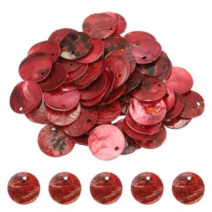 60Pcs Shell Beads for Jewelry Making, Flat Shell Coin, Wine Red - Picture 1 of 6
