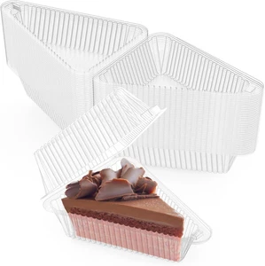 100 Pieces Cake Slice Plastic Containers Lids 5 Inches Hinged Lid Cheese Cake - Picture 1 of 12