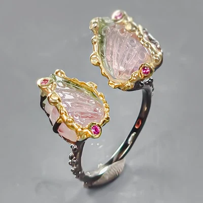 Handmade 7 ct+ Natural Tourmaline Ring 925 Sterling Silver Size 6 /R440708 - Image 1 of 4