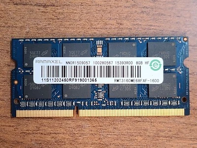 ORIGINAL LAPTOP RAMAXEL 8GB PC3-12800 DDR3 SODIMM MEMORY RAM RMT3160ME68FAF-1600 - Image 1 of 2