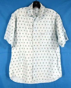 VTG GUESS JEANS Button-Up Shirt SOFT COTTON TWILL Tree Print BLUE/GREEN sz 2 - S - Picture 1 of 7