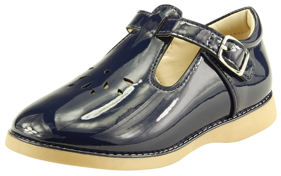 Zapatos clásicos de vestir para niñas pequeñas con correa en T Mary Jane rojo brillante azul marino rosa Foto 1 de 1