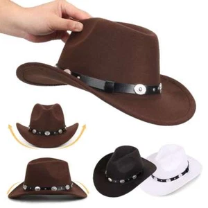 Wide Brim Hat Felt Fedora Panama Cowboy Girl Hat Casual Jazz Cap for men women - Picture 1 of 15