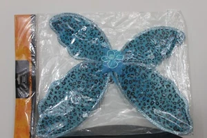 BLUE FAIRY WINGS Glittery Child Kids Bug Girls Butterfly Costume Halloween NEW - Picture 1 of 2