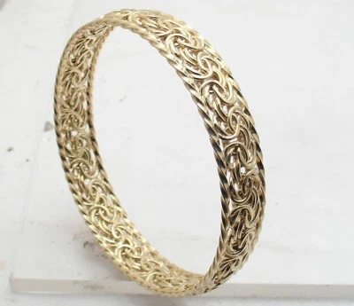 Brazalete Brazalete Bizantino Bordeado Chapado en Oro Amarillo 14K Plata de Ley Real Foto 1 de 4