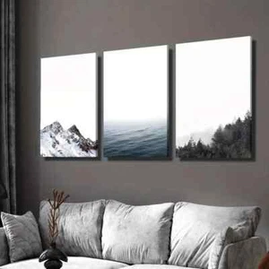3pcs Simple Nordic Mountain Forest & Ocean Wall Art Canvas Framed 50x70cm - Picture 1 of 3