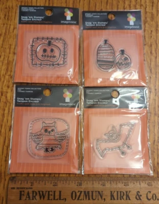 Estampillas Imaginisce Snag'em - Ciudad Espeluznante - Búho, Calabazas, Murciélago - Nuevas en Paquete Foto 1 de 2