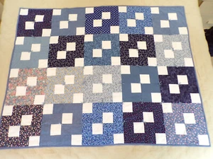 NEW Hand USA Crafted Patchwork Lap Quilt Blues Ivory Crazy 8 Cotton 60" x 49"D23 - Picture 1 of 9