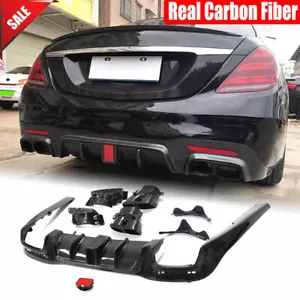 For Benz W222 S63 S65 2018UP Real Carbon Rear Bumper Diffuser W/Exhaust Tips - Bild 1 von 12