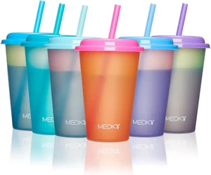 Color Changing Cups with Lids and Straws for Kids 6Pack 12oz Plastic Reusable Co - Picture 1 of 7