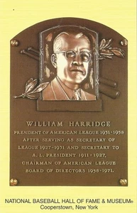 Postal William Harridge Presidente de la Liga Americana Salón de la Fama Cooperstown Sin usar y sin usar - Imagen 1 de 1
