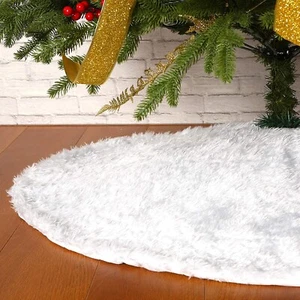 Sattiyrch Christmas Tree Skirt White Faux Fur 59" - Picture 1 of 4
