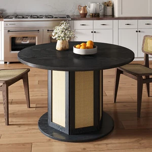 47" Round Dining Table Farmhouse Breakfast Kitchen Table for 4-6 People - Picture 1 of 11