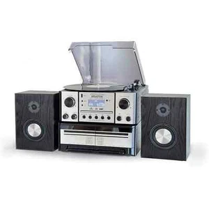 Steepletone Houston 6 in 1 Music Centre - cassetta CD vinile BT DAB MP3 - argento - Foto 1 di 7