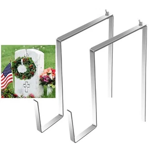 Headstone Wreath Hanger for Cemetery Holder Grave 2 Pack Silver - Picture 1 of 9