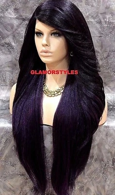 PELUCA COMPLETA DELANTERA DE ENCAJE 39" LARGA RECTA EN CAPAS CON PARTE LATERAL NEGRA PÚRPURA CALOR OK Foto 1 de 4