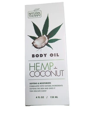 NATURAL THERAPY Hemp & Coconut Body Oil SOFTENS & MOISTURIZES SHIN 4 FL OZ NEW - Image 1 of 4
