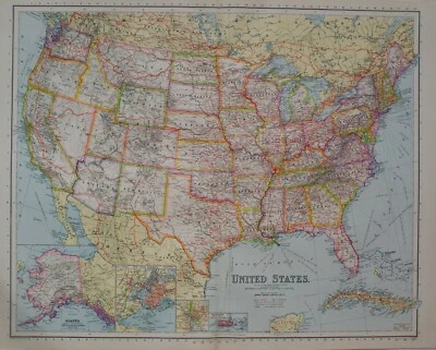 Mapa 1933 Estados Unidos Alaska Texas California Utah Iowa Washington Florida Foto 1 de 4