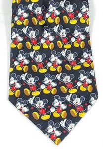 Mickey Unlimited Mens Silk Neck Tie Mickey Mouse Black All Over Graphics Novelty - Picture 1 of 12