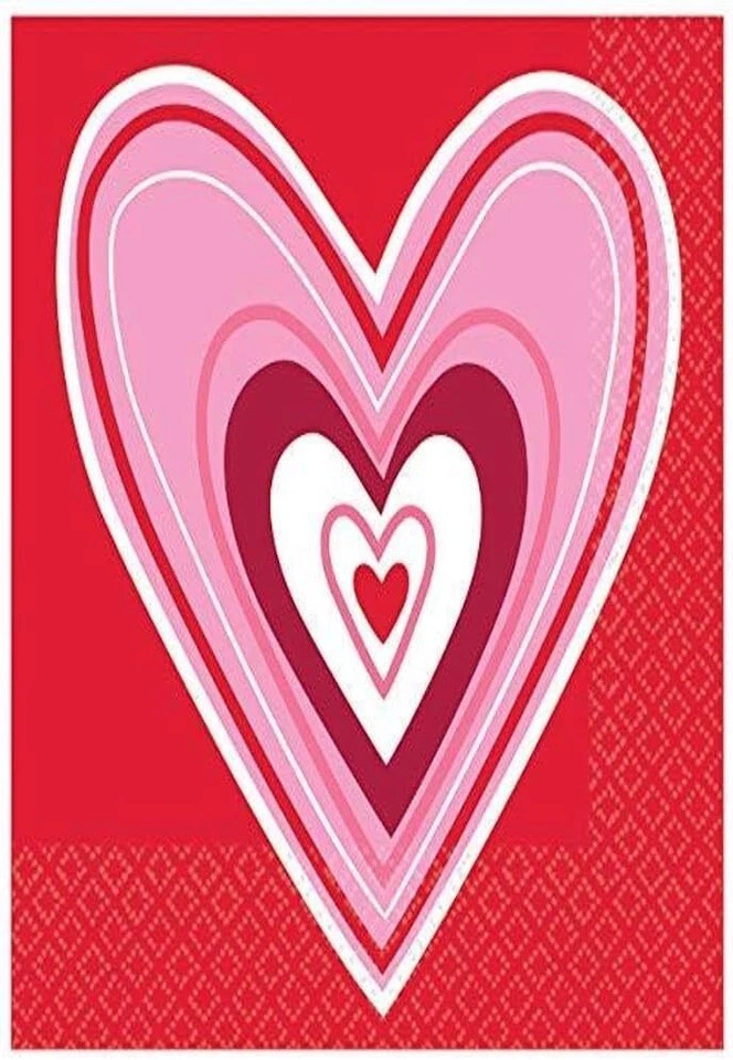 Valentine Wishes Red Pink Hearts Holiday Theme Party Paper Beverage Napkins - Image 1 of 1