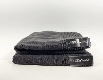 Vera Wang Classic Luxury Solid Black 2 Piece Bathroom Bath Towel Set New - Image 1 of 4