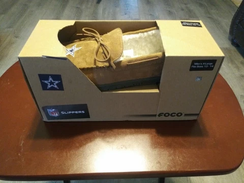 NFL Dallas Cowboys Tan Moccassins Slippers Hard Rubber Soles Men's XL 13-14 NIB Cover