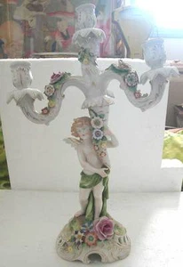 A FINE ANTIQUE BIG PORCELAIN CANDELABRA WITH ANGEL - BY (AR#11 ) - Picture 1 of 12