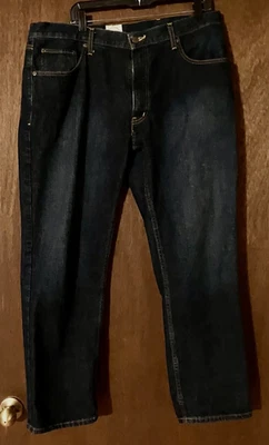 Pantalones de mezclilla para hombre St John's Bay talla 38X30 pierna recta azul lavado oscuro 100 % algodón Foto 1 de 4