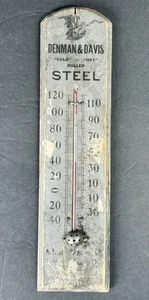 Denman & Davis Rolled Steel Vtg Wood Thermometer Advertisement - Picture 1 of 11