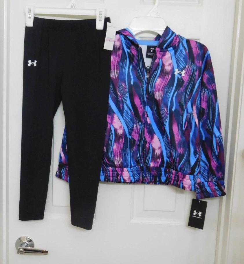 NUEVO CON ETIQUETAS 2 piezas Under Armour Conjunto de Sudadera y Leggings con Capucha Azul Púrpura Talla 5 o 6 Foto 1 de 1