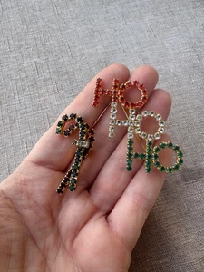 Lot 2 Vintage pronged Rhinestone Gold Toned Christmas Pins Brooch Candy Canes - Picture 1 of 4