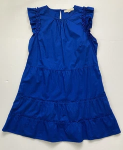 LOFT Petites Kleid MP Flatterärmel Baumwolle Modal Stufen Rüschen Schlüsselloch blau - Bild 1 von 19