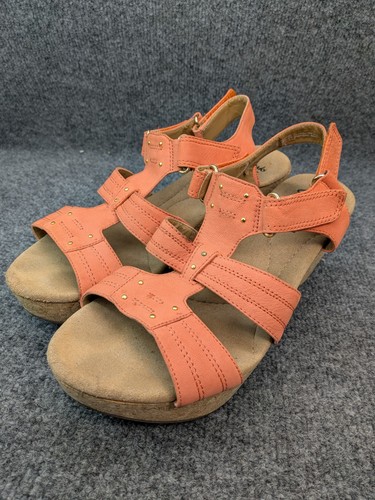 Sandalo Clarks zeppa 8 5 M arancione corallo pelle marrone comodo sughero plateau grosso