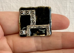 Vintage Statement Cocktail Ring Silber Schwarz Emaille Verstellbares Band Art Deco - Bild 1 von 7
