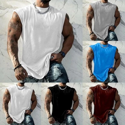T shirt uomo girocollo canottiera canottiera smanicata palestra sport fitness canottiera - Immagine 1 di 4