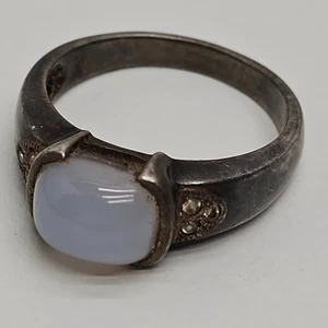 Vtg .925 Sterling Silver Light Blue Chalcedony Cabochon Ring Size 9.75 - Picture 1 of 7